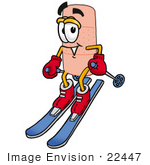 #22447 Clip Art Graphic Of A Bandaid Bandage Cartoon Character Skiing Downhill