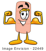 #22449 Clip Art Graphic Of A Bandaid Bandage Cartoon Character Flexing His Arm Muscles