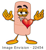 #22454 Clip Art Graphic Of A Bandaid Bandage Cartoon Character With His Heart Beating Out Of His Chest