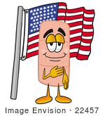 #22457 Clip Art Graphic Of A Bandaid Bandage Cartoon Character Pledging Allegiance To An American Flag