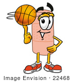 #22468 Clip Art Graphic Of A Bandaid Bandage Cartoon Character Spinning A Basketball On His Finger