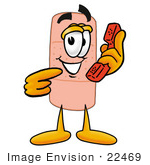 #22469 Clip Art Graphic Of A Bandaid Bandage Cartoon Character Holding A Telephone