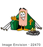 #22470 Clip Art Graphic Of A Bandaid Bandage Cartoon Character Camping With A Tent And Fire