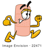 #22471 Clip Art Graphic Of A Bandaid Bandage Cartoon Character Running