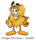 #22495 Clip Art Graphic Of A Gold Law Enforcement Police Badge Cartoon Character Pointing At The Viewer