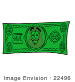 #22496 Clip Art Graphic Of A Gold Law Enforcement Police Badge Cartoon Character On A Dollar Bill