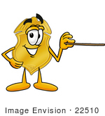 #22510 Clip Art Graphic Of A Gold Law Enforcement Police Badge Cartoon Character Holding A Pointer Stick