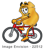 #22512 Clip Art Graphic Of A Gold Law Enforcement Police Badge Cartoon Character Riding A Bicycle