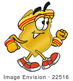 #22516 Clip Art Graphic Of A Gold Law Enforcement Police Badge Cartoon Character Speed Walking Or Jogging