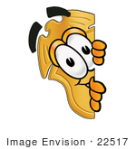 #22517 Clip Art Graphic Of A Gold Law Enforcement Police Badge Cartoon Character Peeking Around A Corner