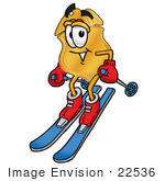 #22536 Clip Art Graphic Of A Gold Law Enforcement Police Badge Cartoon Character Skiing Downhill