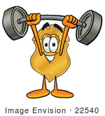 #22540 Clip Art Graphic Of A Gold Law Enforcement Police Badge Cartoon Character Holding A Heavy Barbell Above His Head