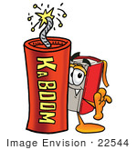 #22544 Clip Art Graphic Of A Book Cartoon Character Standing With A Lit Stick Of Dynamite