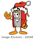 #22548 Clip Art Graphic Of A Book Cartoon Character Wearing A Santa Hat And Waving