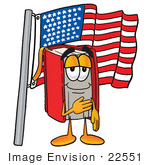 #22551 Clip Art Graphic Of A Book Cartoon Character Pledging Allegiance To An American Flag