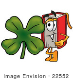#22552 Clip Art Graphic Of A Book Cartoon Character With A Green Four Leaf Clover On St Paddy’S Or St Patricks Day