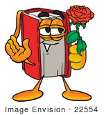 #22554 Clip Art Graphic Of A Book Cartoon Character Holding A Red Rose On Valentines Day