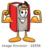 #22558 Clip Art Graphic Of A Book Cartoon Character Flexing His Arm Muscles