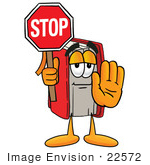 #22572 Clip Art Graphic Of A Book Cartoon Character Holding A Stop Sign