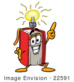 #22591 Clip Art Graphic Of A Book Cartoon Character With A Bright Idea