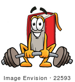 #22593 Clip Art Graphic Of A Book Cartoon Character Lifting A Heavy Barbell