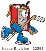 #22598 Clip Art Graphic Of A Book Cartoon Character Playing Ice Hockey