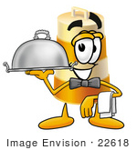 #22618 Clip Art Graphic Of A Construction Road Safety Barrel Cartoon Character Dressed As A Waiter And Holding A Serving Platter