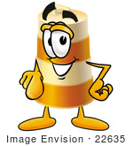 #22635 Clip Art Graphic Of A Construction Road Safety Barrel Cartoon Character Pointing At The Viewer