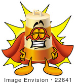 #22641 Clip Art Graphic Of A Construction Road Safety Barrel Cartoon Character Dressed As A Super Hero