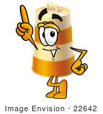 #22642 Clip Art Graphic Of A Construction Road Safety Barrel Cartoon Character Pointing Upwards