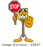#22647 Clip Art Graphic Of A Straw Broom Cartoon Character Holding A Stop Sign