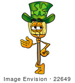 #22649 Clip Art Graphic Of A Straw Broom Cartoon Character Wearing A Saint Patricks Day Hat With A Clover On It