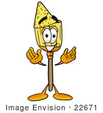 #22671 Clip Art Graphic Of A Straw Broom Cartoon Character Wearing A Birthday Party Hat