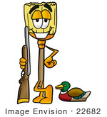 #22682 Clip Art Graphic Of A Straw Broom Cartoon Character Duck Hunting Standing With A Rifle And Duck