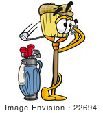 #22694 Clip Art Graphic Of A Straw Broom Cartoon Character Swinging His Golf Club While Golfing