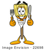 #22698 Clip Art Graphic Of A Straw Broom Cartoon Character Holding A Knife And Fork