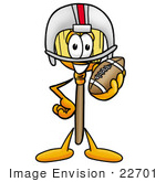 #22701 Clip Art Graphic Of A Straw Broom Cartoon Character In A Helmet Holding A Football