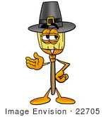 #22705 Clip Art Graphic Of A Straw Broom Cartoon Character Wearing A Pilgrim Hat On Thanksgiving