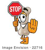 #22716 Clip Art Graphic Of A Bone Cartoon Character Holding A Stop Sign