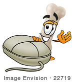 #22719 Clip Art Graphic Of A Bone Cartoon Character With A Computer Mouse