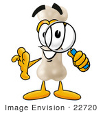 #22720 Clip Art Graphic Of A Bone Cartoon Character Looking Through A Magnifying Glass