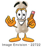 #22722 Clip Art Graphic Of A Bone Cartoon Character Holding A Pencil
