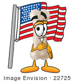 #22725 Clip Art Graphic Of A Bone Cartoon Character Pledging Allegiance To An American Flag