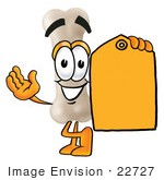 #22727 Clip Art Graphic Of A Bone Cartoon Character Holding A Yellow Sales Price Tag