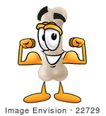 #22729 Clip Art Graphic Of A Bone Cartoon Character Flexing His Arm Muscles