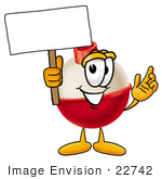 #22742 Clip Art Graphic Of A Fishing Bobber Cartoon Character Holding A Blank Sign