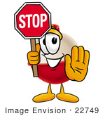 #22749 Clip Art Graphic Of A Fishing Bobber Cartoon Character Holding A Stop Sign