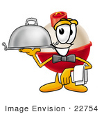 #22754 Clip Art Graphic Of A Fishing Bobber Cartoon Character Dressed As A Waiter And Holding A Serving Platter