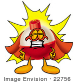 #22756 Clip Art Graphic Of A Fishing Bobber Cartoon Character Dressed As A Super Hero