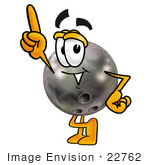#22762 Clip Art Graphic Of A Bowling Ball Cartoon Character Pointing Upwards